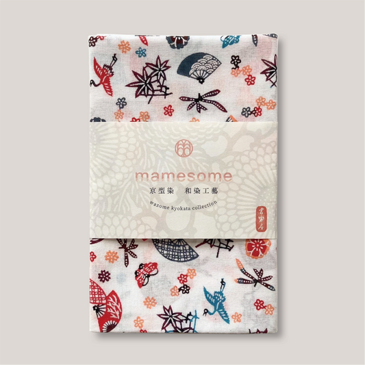 型染め 手ぬぐい / 蝶に扇面草花