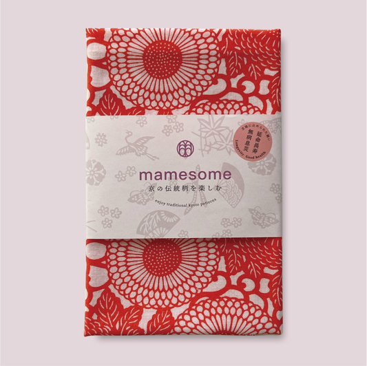 一色染め 手ぬぐい / 菊唐草 コーラルレッド