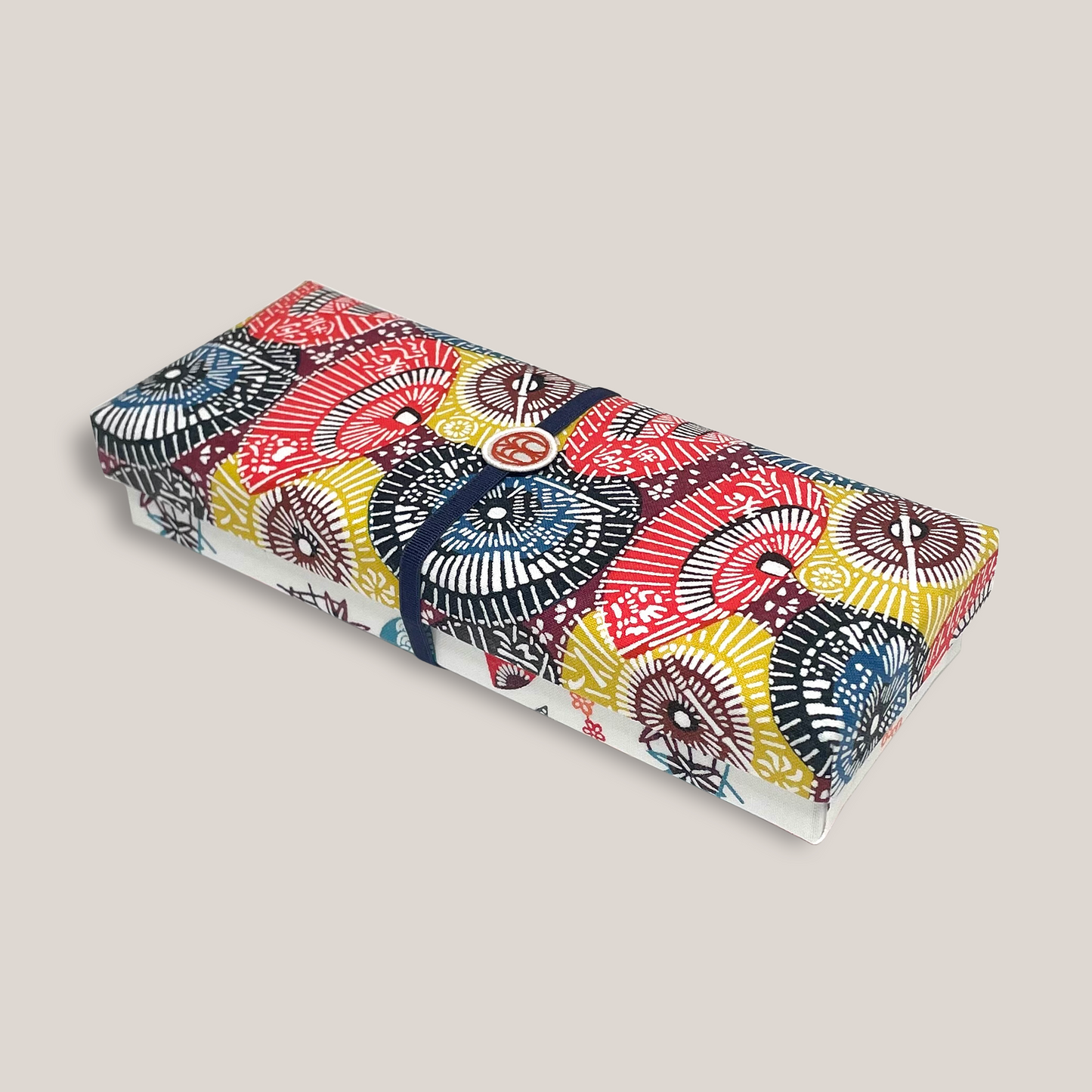 型染め ファブリックボックス ペンケース / 傘 × 蝶に扇面草花