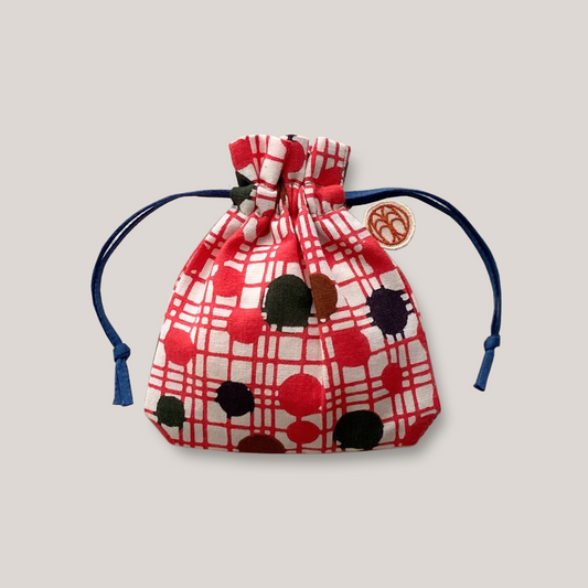 型染め きんちゃく S / 水玉格子