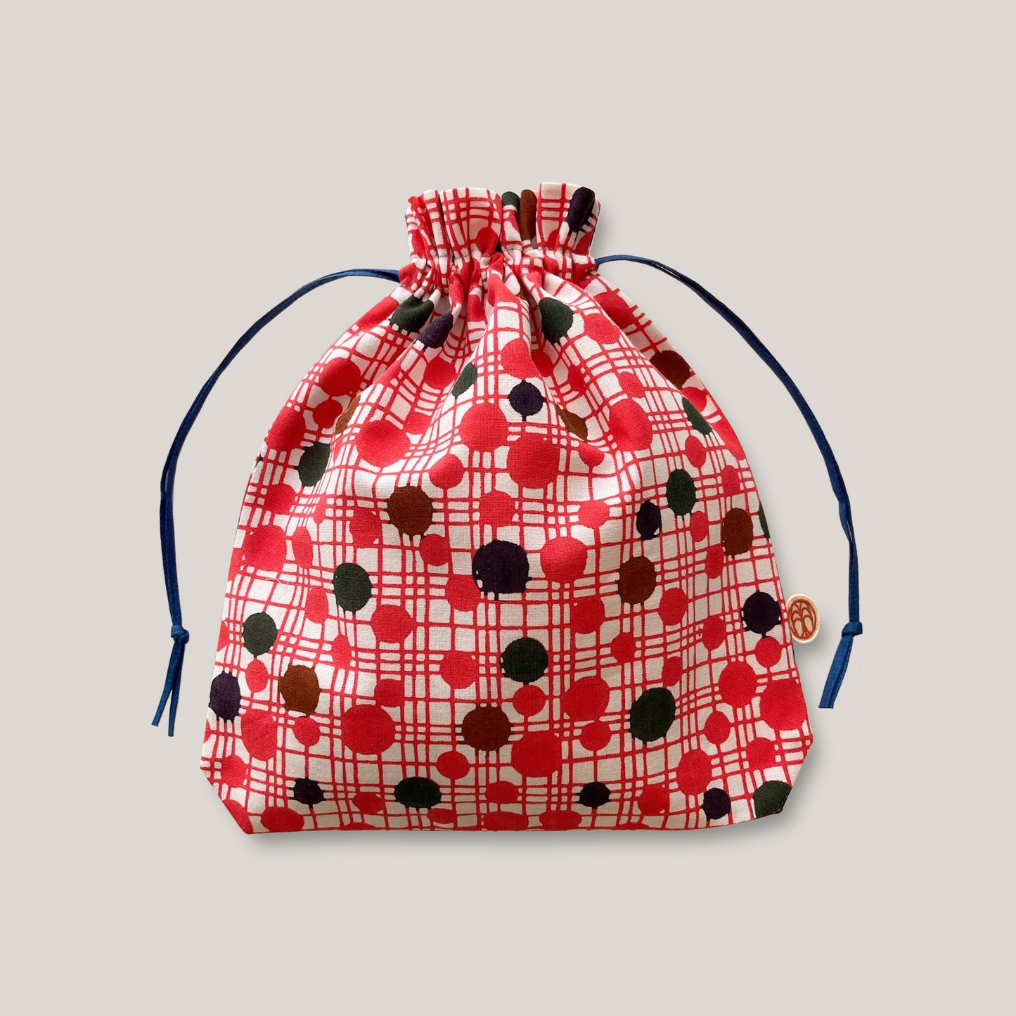 型染め きんちゃく L / 水玉格子