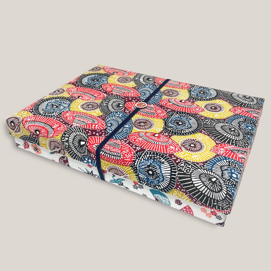 型染め ファブリックボックス L (A4サイズ) / 傘 × 蝶に扇面草花