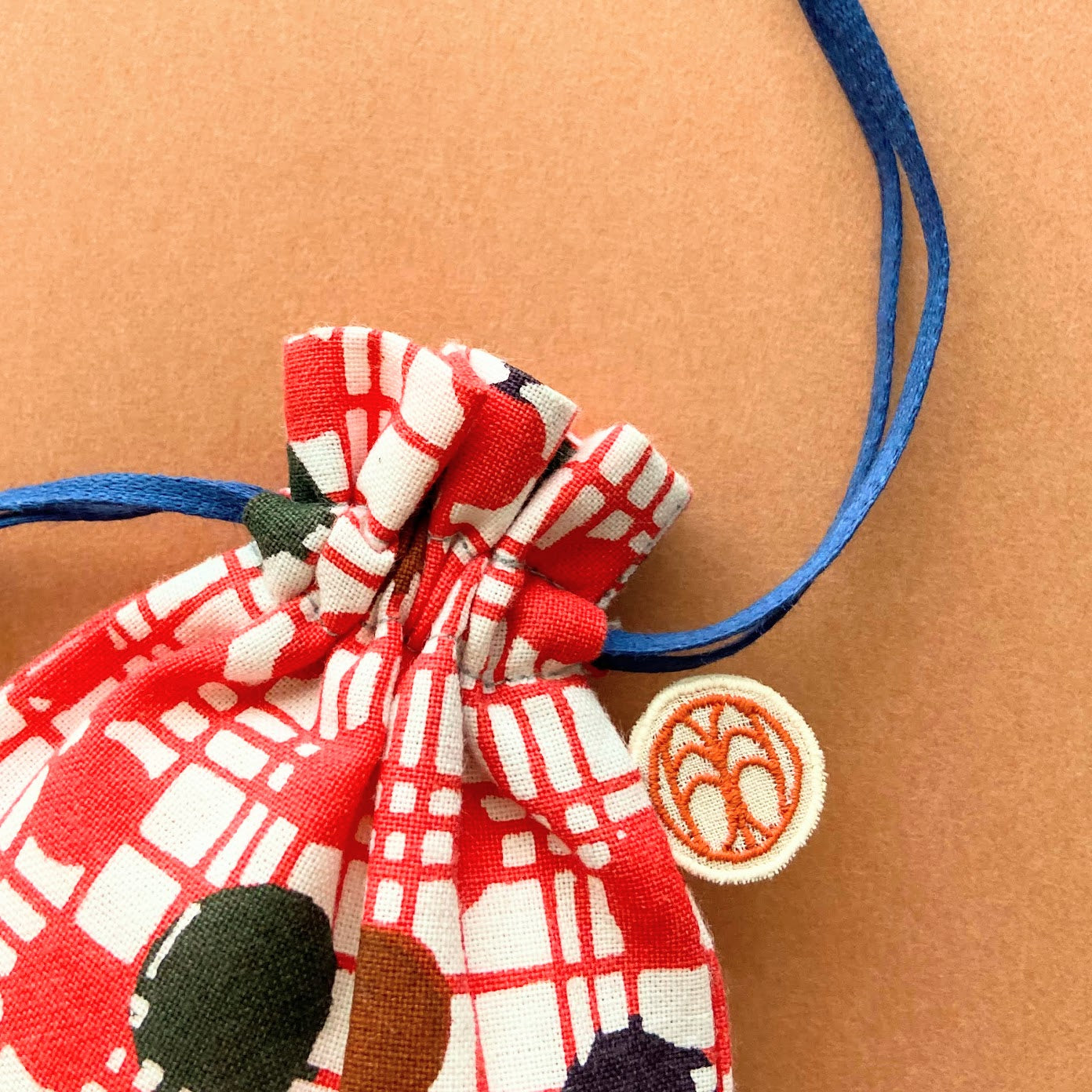 型染め きんちゃく S / 水玉格子