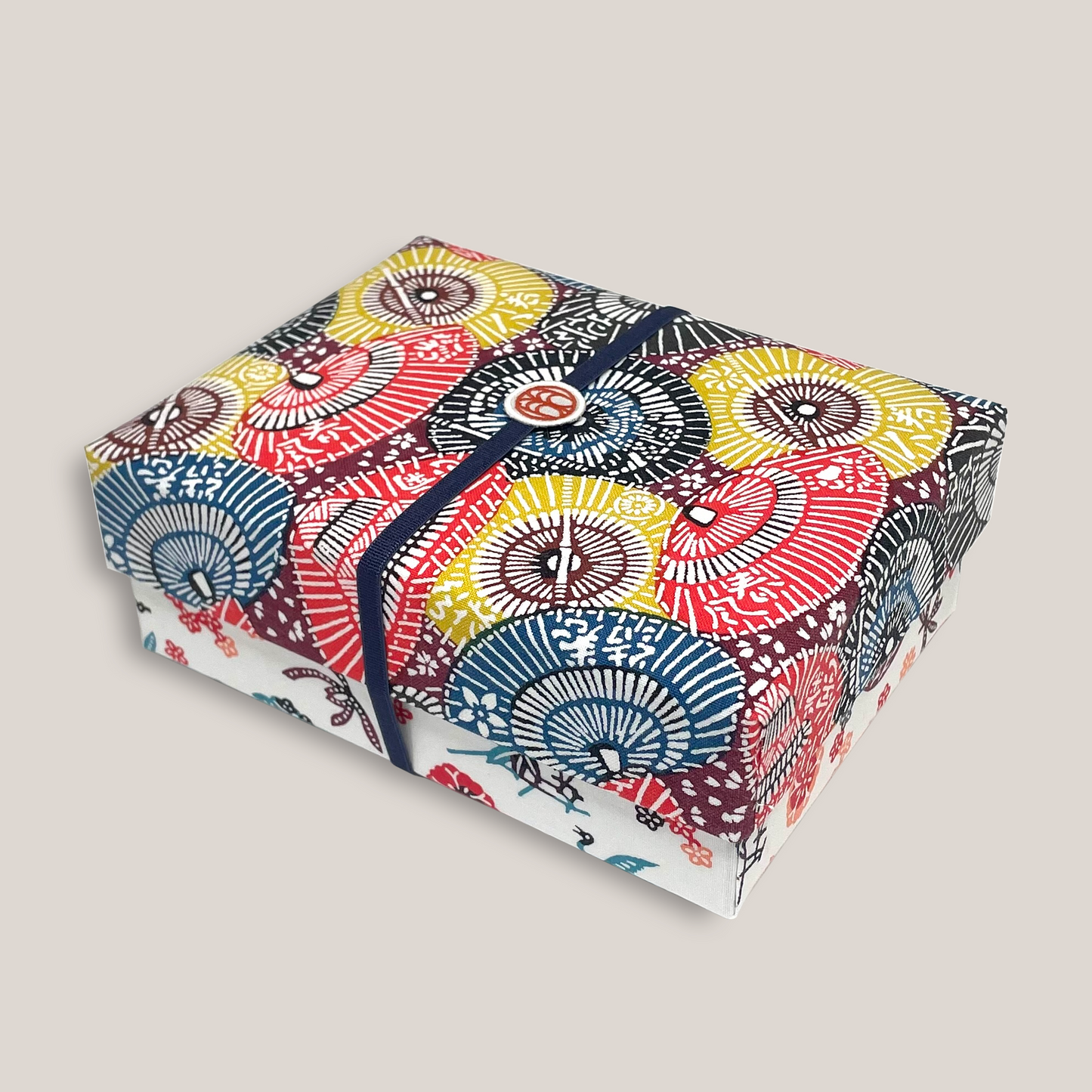 型染め ファブリックボックス M (ハガキサイズ) / 傘 × 蝶に扇面草花