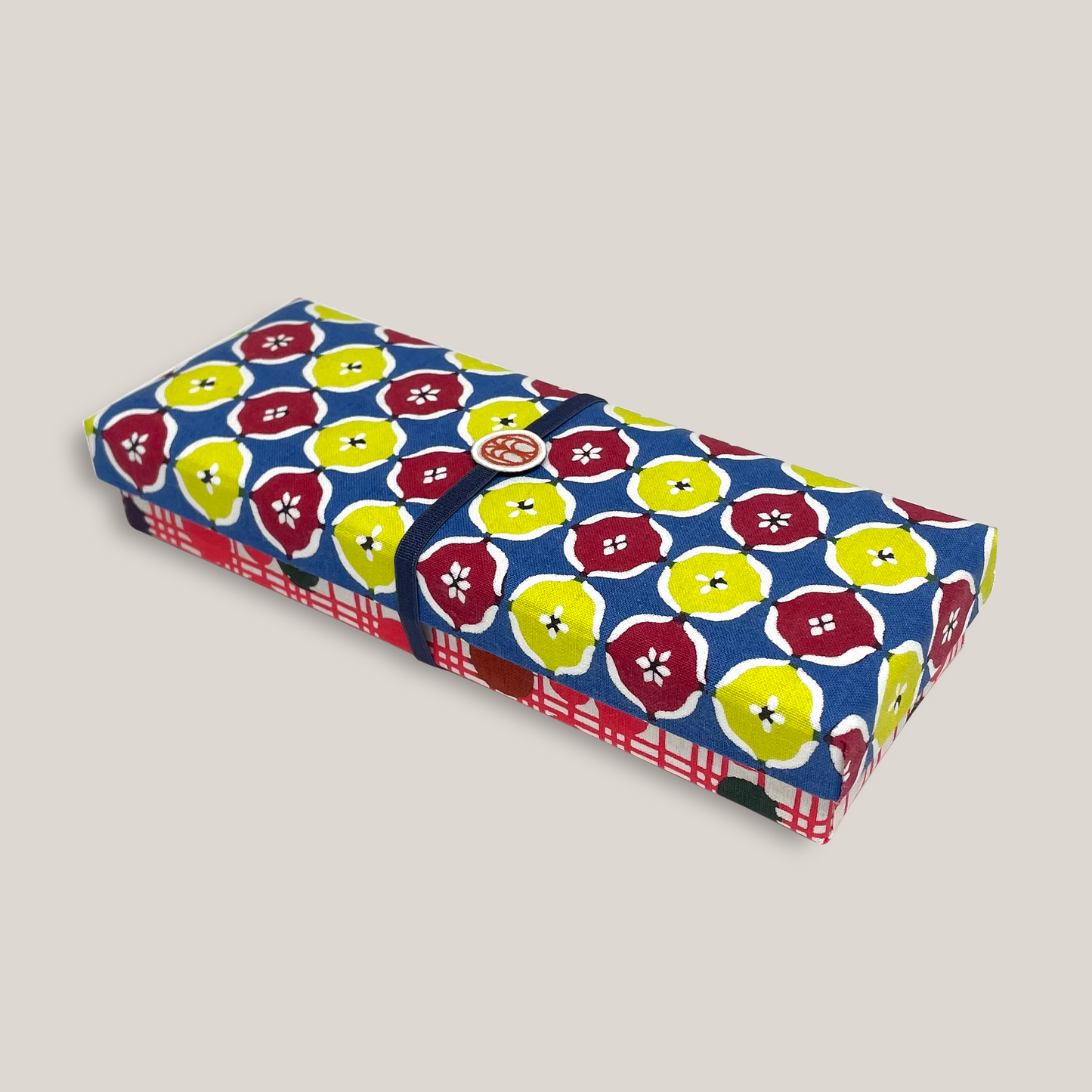 型染め ファブリックボックス ペンケース / 丸紋崩し × 水玉格子