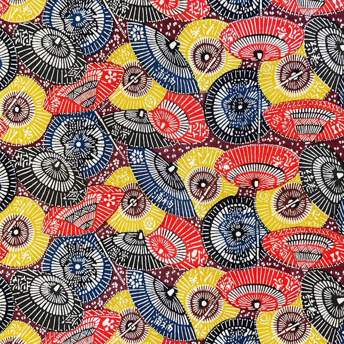 型染め ファブリックボックス M (ハガキサイズ) / 傘 × 蝶に扇面草花